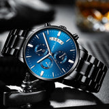 CRRJU Blue Mens Watches with Stainless Steel Top Brand Luxury Men Sports Chronograph Quartz Watches Clock Relogio Masculino