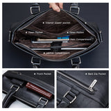 LAORENTOU Men's Genuine Leather Briefcase Business Laptop Handbags Male Crossbody Shoulder Bag Cow Leather Notebook Briefcases