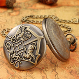 Magical School Theme Men's Bronze Quartz Pendant Pocket Clock Long Chain Pocket Watch Antique Cosplay Necklace Timepiece Gifts