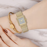 MISSFOX Diamond Watch For Women Luxury Brand Ladies Gold Square Watch Minimalist Analog Quartz Movt Unique Female Iced Out Watch