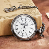 Unique Silver London Pocket Fob Watches Hand Wind Skeleton Man Women Steampunk Mechanical Pocket Watch With Pendant Chain Clock