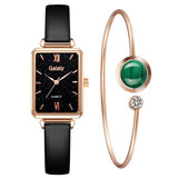 Gaiety Brand Women Watches Fashion Square Ladies Quartz Watch Bracelet Set Green Dial Simple Rose Gold Mesh Luxury Women Watches