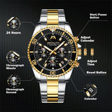 Wholesale Price MEGALLITH Mens Watches Black Big Face Stainless Chronograph Sport Man Watch 30M Waterproof Quartz Watch Man 8046