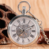 Vintage Antique Open Face Pocket Watch Unisex Automatic Mechanical Watches with Luminous Hands Roman Number Design Pendant Chain