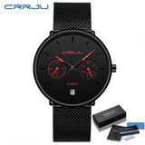 Mens Watches CRRJU Full Steel Casual Waterproof Watch for Man Sport Quartz Watch Men's Dress Calendar Watch Relogio Masculino