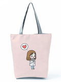 Cartoon Ladies Nurse Printed Handbag Foldable High Capacity Women Shoulder Bag Eco Reusable Shopping Bag Chic Travel Beach Bag