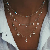 New Fashion Gold Crystal Stars Pendant Necklaces For Women Necklace 2020 Multilevel Female Boho Vintage Jewelry Wedding Gift