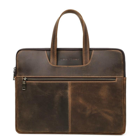 New Men's Briefcase Crazy Horse Leather Men Handbag For 14 15 16 Inches Genuine Leather Computer Bags Male Business Document Bag