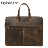 New Men's Briefcase Crazy Horse Leather Men Handbag For 14 15 16 Inches Genuine Leather Computer Bags Male Business Document Bag