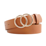 Double Ring Circle Button Belt Leisure Jeans Fashion Dress Women Leather Belt Simple Solid Color Girls Adjustable Waist Strap