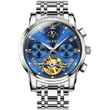 OLEVS Men's Classic Mechanical Watch Waterproof Business Stainless Steel Strap Watch Skeleton Automatic Mechanical Watch