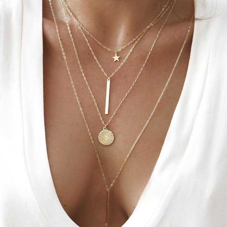 Gold color Choker Necklace for women Long moon Tassel Pendant Chain Ne –  VEGAMONO