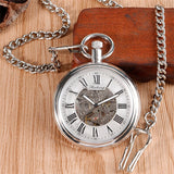 Vintage Antique Open Face Pocket Watch Unisex Automatic Mechanical Watches with Luminous Hands Roman Number Design Pendant Chain