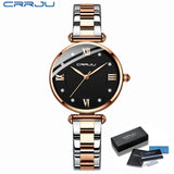 Women Watch CRRJU Fashion Luxury Blue Watch for Women Casual Waterproof Quartz Ladies Stainless Steel Watch relogio feminino