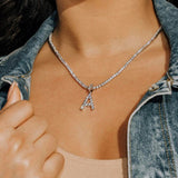 Caraquet Ice out A-Z Letter Initial Pendant Necklace Silver Color Tennis Chain Choker Necklace Female Fashion Statement Jewelry