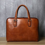 Vintage Men's Briefcase Genuine Leather Original Casual Handbag Man Business Shoulder Bag Brown  For 14 Inch Laptop Bag NUPUGOO