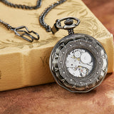 Unique Silver London Pocket Fob Watches Hand Wind Skeleton Man Women Steampunk Mechanical Pocket Watch With Pendant Chain Clock