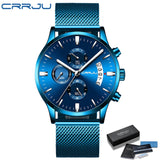 CRRJU Blue Mens Watches with Stainless Steel Top Brand Luxury Men Sports Chronograph Quartz Watches Clock Relogio Masculino