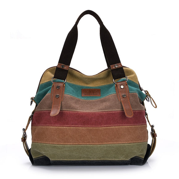 SMOOZA Canvas Totes Striped Womens Handbag 2021 Patchwork Rainbow Shoulder Bag Fashion Female Casual Crossbody Bag Sac A Main