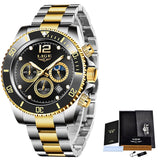 LIGE Watches Mens Top Brand Luxury Clock Casual Stainless Steel 24Hour Moon Phase Men Watch Sport Waterproof Quartz Chronograph