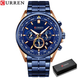 CURREN Men Quartz Wristwatches Luxury Brand Sporty Chronograph Watches with 316 Stainless Steel Luminous Hands Male Clock Black