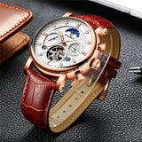 KINYUED Fashion Casual Fully Automatic Mechanical Functional Watch Men's Tourbillon Business Waterproof Luminous Clock Men J025