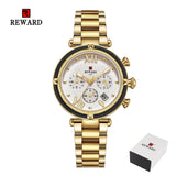 REWARD Fashion New Women Watches Elegant Chronograph Dial calendar Stainless steel Strap Quartz Japanese Movement Waterproof