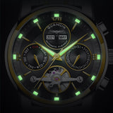 GUANQIN Fashion Sports Automatic Winding Mechanical Watch Men's Watch Stainless Steel Tourbillon Skeleton Waterproof Day Display