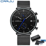 Mens Watch CRRJU Luxury Top Brand Men Stainless Steel WristWatch Men's Military waterproof Date Quartz watches relogio masculino