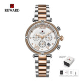 REWARD Fashion New Women Watches Elegant Chronograph Dial calendar Stainless steel Strap Quartz Japanese Movement Waterproof