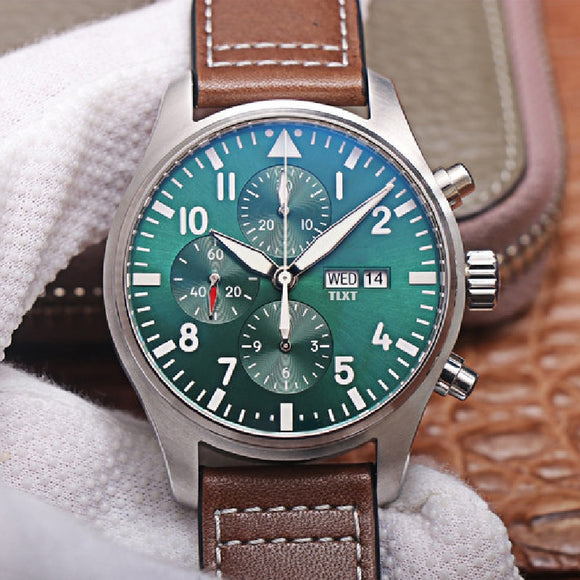 Men Watch Mechanical Automatic Chronograph Watch For Men TLXT IW377726 Green Dial Leather Strap 43mm Luxury 1:1 Replica Watch