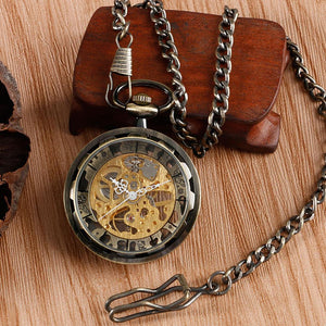 Vintage Watch Necklace Steampunk Skeleton Mechanical Fob Pocket Watch Clock Pendant Hand-winding Men Women Chain Gift