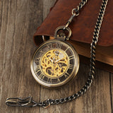 Vintage Watch Necklace Steampunk Skeleton Mechanical Fob Pocket Watch Clock Pendant Hand-winding Men Women Chain Gift