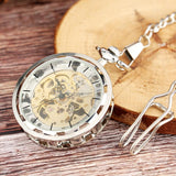 Vintage Watch Necklace Steampunk Skeleton Mechanical Fob Pocket Watch Clock Pendant Hand-winding Men Women Chain Gift