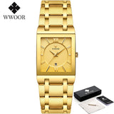 Relogio Masculino WWOOR Gold Watch Men Square Mens Watches Top Brand Luxury Golden Quartz Stainless Steel Waterproof Wrist Watch