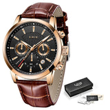 2021 New Mens Watches LIGE Top Brand Leather Chronograph Waterproof Sport Automatic Date Quartz Watch For Men Relogio Masculino