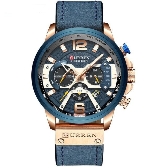 CURREN Casual Sport Watches for Men Blue Top Brand Luxury Military Leather Wrist Watch Man Clock Fashion Chronograph Wristwatch